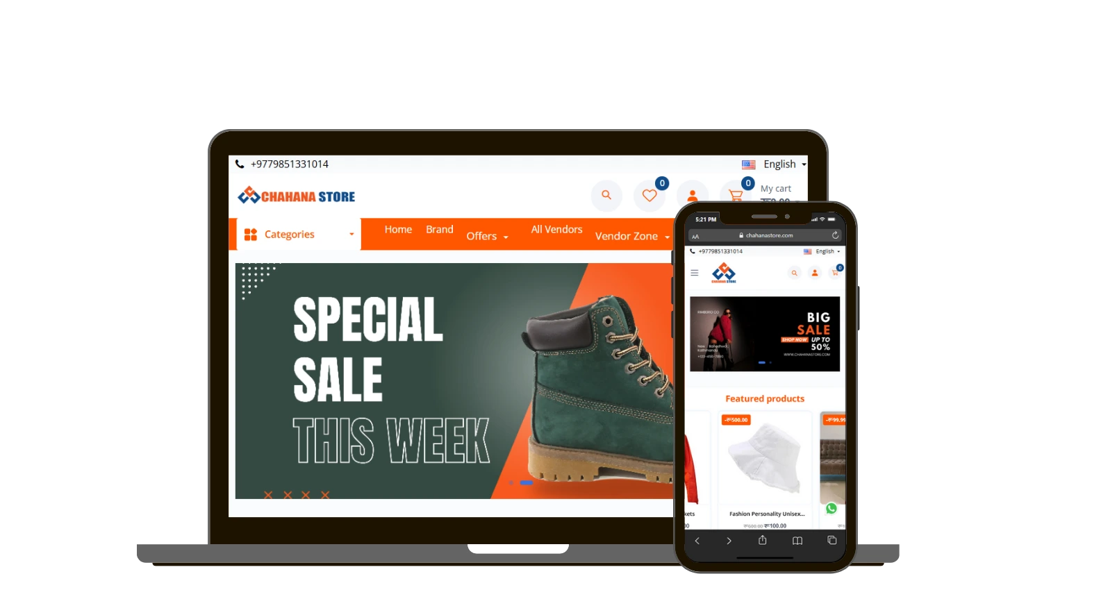 Chahana Store - Multi-Vendor Ecommerce Website & Mobile App project showcase
