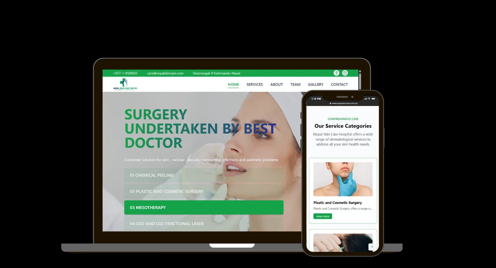 Nepal Skin Care Center - Dynamic Website with CMS project showcase